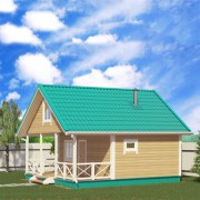 Баня из проф. бруса №36 с мансардой (6 х 6м с верандой)